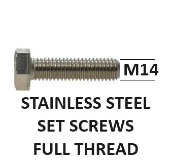 M14 Set Screws Stainless Steel Hex Head Full Thread Metric Select Length